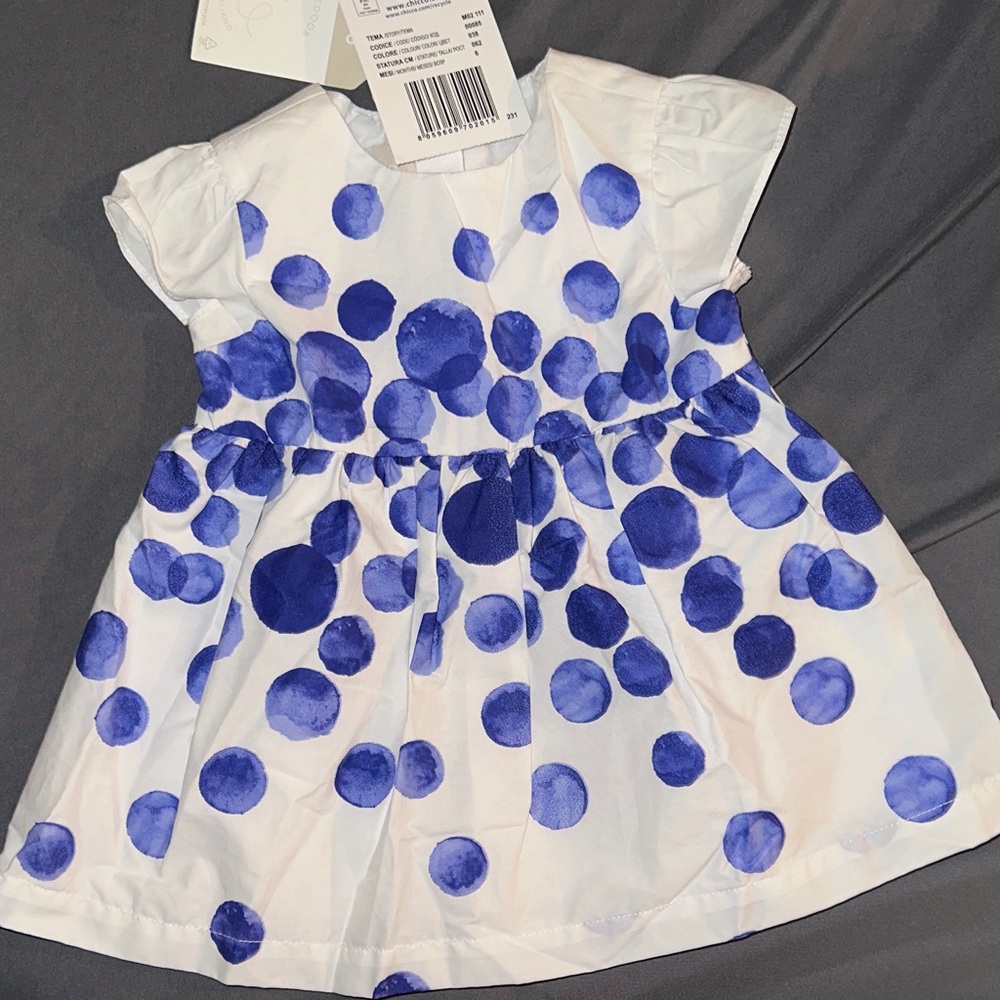 Sale New- Chicco- Blue and White Polka Dot Dress
